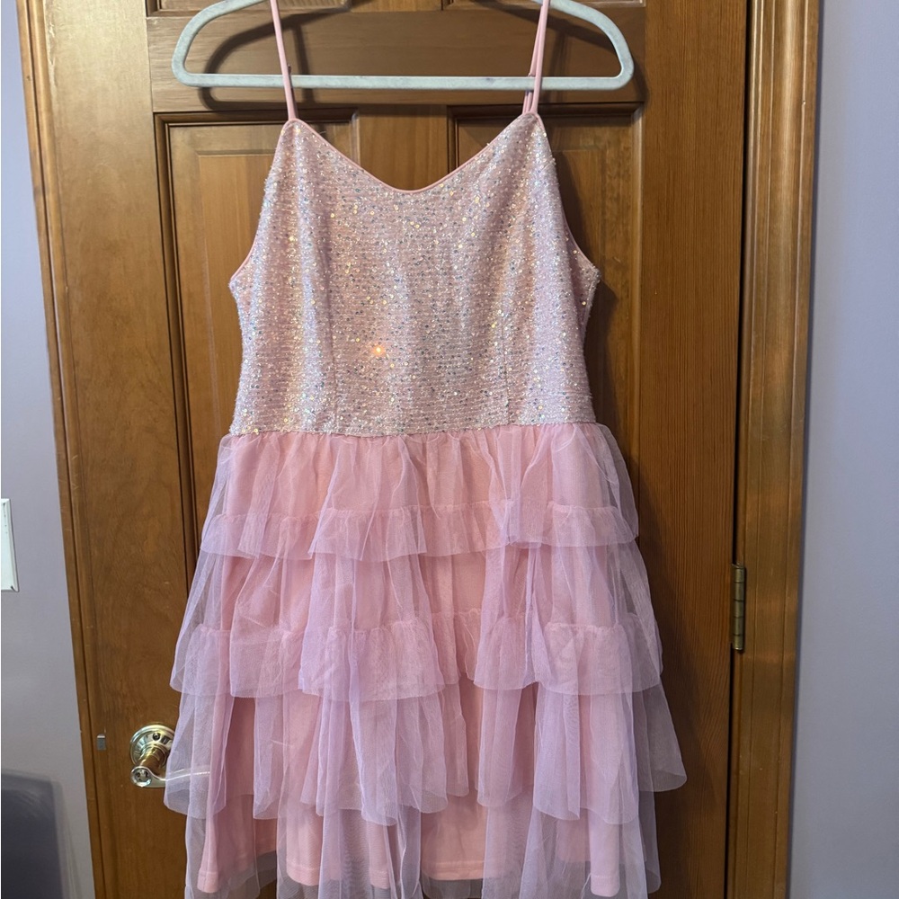 Pink Sequin Layered Dress